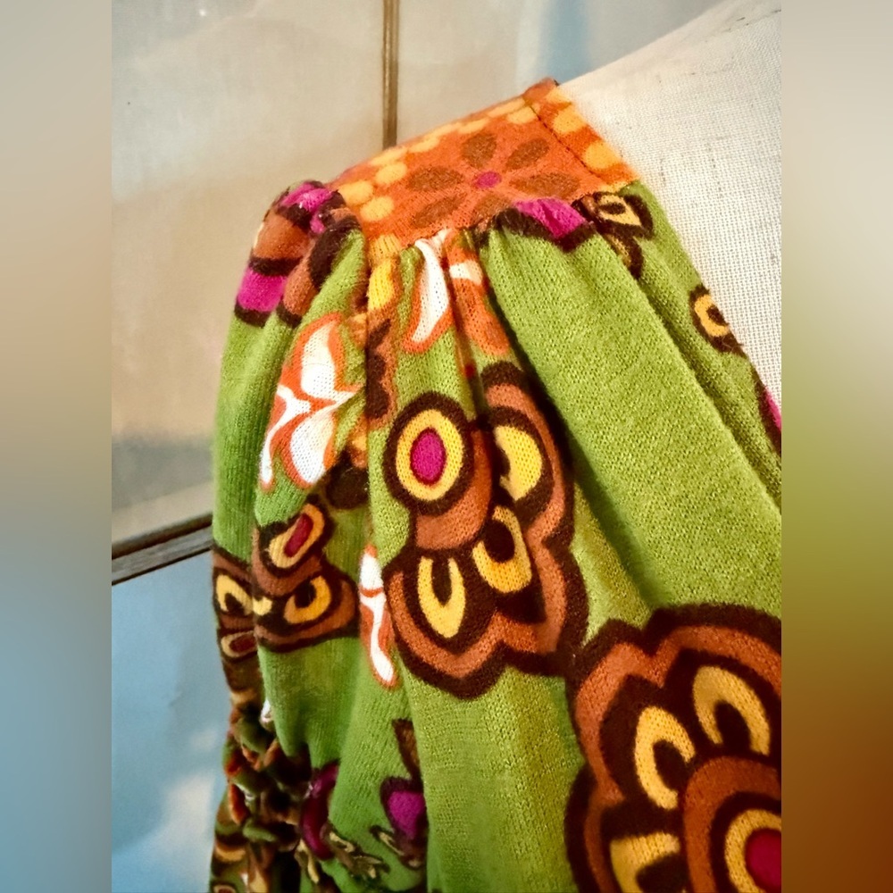 Judith March Green Boho Floral Dress | Retro V-Neck Empire Waist - Picture 5 of 8